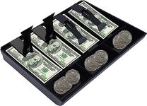 KBZONE ABS Plastic cash drawer organizer tray, cashier drawer box with coin slot, bill counter cash box with 5 Bills 4 Coins for Petty Cash Money Storage Box (4 Slot 3 Coins)