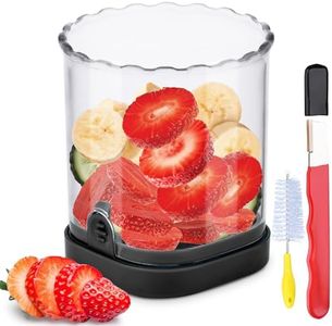 Strawberry Cutter Slicer Cup with Blade Sharpener & Cleaning Brush – Versatile Fruit Slicer for Strawberries, Eggs, Bananas, Grapes(Black)