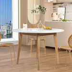 Levede Round Dining Table, Oak Veneer or Melamine Top, Rubberwood Base, Anti-Slip, for Kitchen/Cafe/Restaurant, Partially Assembled(120cm x 120cm x 75cm, White)