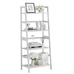 HITNET Ladder Shelf, 4 Tier Leaning Bookshelf, Floor Standing Home Office Open Display Bookcase, Bathroom Storage Shelving Unit, White