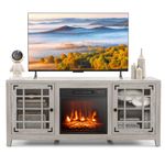 COSTWAY Electric Fireplace TV Stand for TVs up to 65 Inches, TV Console with Remote Control, Adjustable Flame and Shelves, Farmhouse Media Entertainment Center for Living Room Bedroom (Natural)