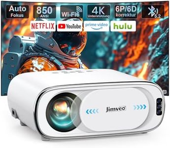 Beamer 4K【Auto-Objektivabdeckung/Autofokus/6P/6D Keystone】 850ANSI 1080P Full HD WiFi6 Bluetooth5.2 Projektor, Jimveo 400" Display Video Beamer Klein Heimkino Unterstützt 4K mit 50% Zoom für Innen