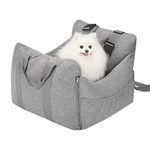 Dog Car Booster Seat Front & Back Protection, Car Seat for Small Medium Dogs with Removable Pillow & Safety Belt, Washable Pet Sofa with Carrier Handles Multi-use for Car and Home, Grey