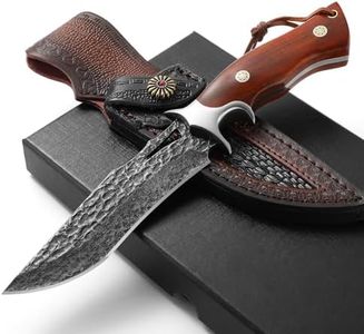DRACHENADER coltello da caccia outdoor damasco manico in legno con fodero in vera pelle, forgiato a mano in vero acciaio damasco manico fisso in legno