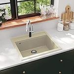 Gecheer Granite Kitchen Sink Single Basin Overmount Extra-deep Utility Reversible Basket Strainer Wash Bowl Plumbing Basinn Beige