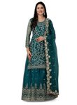 TRENDMALLS Women's Mono Net Kurta Lehenga Suit Set (TM.G112-Morpeach-L), Teal Blue