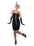 Smiffys Flapper Costume, Black with Short Dress, Headband & Gloves, 1920's Razzle Fancy Dress, Adult Dress Up Costumes