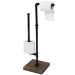 MyGift Industrial Metal Pipe & Burnt Wood with Single Toilet Paper Holder with Reserve Roll HolderBar