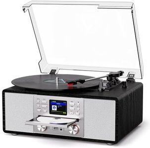 TANLANIN All-in-One Record Player with CD Player, Internet Radio, Silver