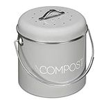 Navaris Metal Compost Caddy Bin - 0.8 Gallon Kitchen Composting Bucket with Charcoal Filters and Lid for Indoor Food Waste Recycling - 3 Litre - Gray