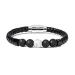 Leather Cremation Memorial Urn Bracelet Lava Stone 316L Stainless Steel Cremation Bangle Keepsake Urn Bracelet for Ashes