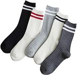 5 Pairs Fashion Striped Athletic Socks,Casual Cute Vintage Crew Socks,All Season Socks for Women Girls, Style a - Multicolor 2, One size