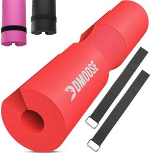 DMoose Barbell Pad, Hip Thrust Pad for Squats, Lunges - Relief Pressure from Neck, Shoulder, Lower Back Support for Women - Standard & Olympic Non-Slip EVA Foam Squat Pad with Safety Strap (Red)