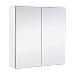 costoffs 2 Doors Bathroom Mirror Cabinet Wall Mounted Bathroom Storage Cupboard with Mirror Adjustable Shelf Cabinet for Bathroom Shower Room, Living Room, Laundry Room, Mudroom, White