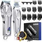 Limural PRO Professional Hair Clippers and Trimmer Kit for Men - Cordless Barber Clipper + T Blade Outliner, Complete Hair Cutting Kits with 13 Premium Guards, LED Display, Taper Lever & 5 Hrs Runtime (Metallic)