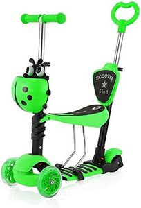 Dripex 5-in-1 Kids Scooter Toddler Scooter with Flashing Led Light Up Wheels 3 Wheels Kick Scooter with Adjustable Handlebar Removable Seat and Push Handle (Green)