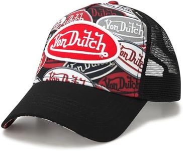 Von Dutch Monogram Trucker Cap - Retro Snapback Cap for Men and Women - Adjustable Snap Fit Panel, Mesh Rear, Curved Bill, Size One Size, Black Multi