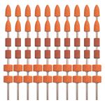 SHITIME 60 Pack Grinding Stone Set 1/8" Shank, Sanding Drill Bit for Rotary Tool Flap Wheel for Grinding, Polishing, Deburring Ferrous Metal, 2 Shaped and 3 Sizes(Orangage, Aluminum Oxide)