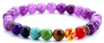 Hamoery Men Women 8mm Lava Rock Beads Bracelet Elastic Natural Stone Chakra Yoga Bracelet Bangle(Amethyst Beads)