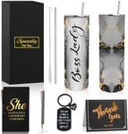 Boss Lady Gifts for Women, Best Boss Gifts for Women with 20 OZ Boss Lady Tumbler Notepad Ballpoints keychain Thank You Gift Cards, Boss Birthday Gifts & Boss Appreciation Gifts for Women(Black)