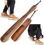 2 Pcs Wood Shoe Horn a Long Shoe Horn and a Short Horn Wooden Wear Shoe Helper Shoe Horn Long Handle for Seniors Men Women Pregnancy Kids, Brown, Medium