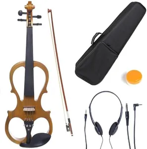 Cecilio L3/4CEVN-L1Y Left-Handed Solid Wood Yellow Maple Metallic Electric Violin with Ebony Fittings in Style 1