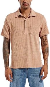 PAODIKUAI Men's Retro Short Sleeve Corduroy Shirt Casual Button Down Shirts(A-Polo-Khaki,S)