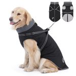 HAPPY HACHI Waterproof Dog Coat, Warm Dog Coat with Harness, Reflective Dog Jacket, Black Dog Vest Clothes, Winter Pet Coats for Small Medium Large Dogs, 5XL