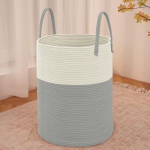JMvicyroam Large Woven Laundry Basket Hamper,80L Cotton Rope Storage Bin for Blankets,Toys and Clothes,Decorative Tall Nursery Hamper for Living Room,Baby Nursery,Bathroom and Bedroom,Light Grey