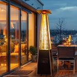 PATIOPIA 48,000 BTU Flame Pyramid Pool Heater, Triple Safety Protection with Patio Cover, Warm Glass Tube Portable Heater with Durable Wheels - Gray
