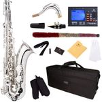 Mendini B-Flat Tenor Saxophone, Nickel Plated and Tuner, Case - MTS-N+92D