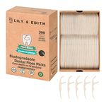 LILY & EDITH Biodegradable Dental Floss Picks Adults and Kids 300 Counts, Fluoride-Free, Chemical Free, Plant Based Compostable, Earth Friendly, Zero Waste Package, Shred Resistant (Unflavored)