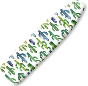 Extra Thick Ironing Board Cover and Pad, Tropical Cactus 15x54 Ironing Board Cover, Resist Scorching and Staining,Elastic Edges,Summer Watercolor Green