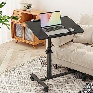 Furist Bed Desk Adjustable Overbed Bedside Table Rolling Laptop Tray Desk Cart Height Portable Mobile Sit Stand Table Tilting Hospital Bed with Wheels(Black)