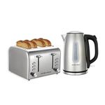 Hamilton Beach Rise Breakfast Bundle, Polished 1.7L Kettle & 4 Slice Brushed & Polished Toaster, Boil Dry Protection, Rapid Boil, 6 Browning Settings, Defrost, Reheat & Cancel - HBKTPOLISH, Silver