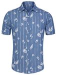 uxcell Men's Shirt Casual Slim Fit Short Sleeve Button Down Printed Shirts Blue Stripe Flower 38