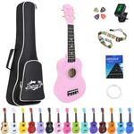 Amdini 21 inch Soprano Ukulele Basswood Acoustic Mini Guitar for Beginner Kid Starter with Case Strap Tuner Picks Strings Primary Tutorial