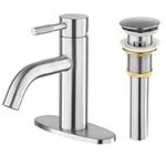 Etel Brushed Nickel Bathroom Sink Faucet, Single Handle Vanity Faucet with Pop-up Drain and Deck Mount Plate (Brushed Nickel)