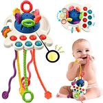 Baby Sensory Montessori Toys for 6 to 12 Months, Travel Toys for Toddlers 1-3 Year Old Boy Girl Birthday Gift, Soft Food Grade Silicone Pull Cords Fidget Toys for 9 18 Months Infant Newborn