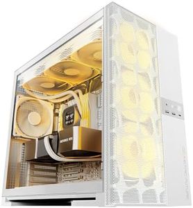 Geometric Future M5 Vent Mesh Panel Tempered Glass Mid Tower, E-ATX/ATX Gaming Case, High Airflow, 1.2mm Steel, Type C, Support 420/360 Radiator, ARGB PWM 140m fan x 5 Pre-Installed, White, GEO-M5VF-W