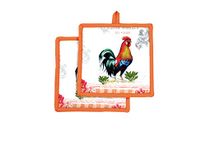 Amour Infini Pot Holders Unique Rooster Design | Set of 2|8 x 8 inches | 100% Natural Cotton | Perfect for Heat Resistant | Eco - Friendly Safe