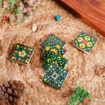 Artook Decor Decorative Ceramic Tile Mosaic Tiles, Floral Motifs, Made in India (Dark Green, 2x2-inches Set of 6)