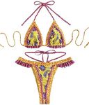 Milumia Women's Boho Floral Geo Print Tie Halter Frill Bikini Sexy Bathing Suit