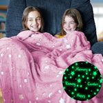 Glow in The Dark Throw Blanket, Super Soft Fuzzy Plush Fleece,Decorated with Stars and Words of Encouragement, Birthday Gift for Girls Kids Women Teens Grandkids Toddlers, Pink, 50"x 60"