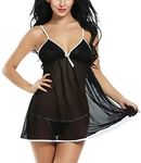 Xs and Os Women's Polyester and Spandex Solid Above Knee Babydoll with Panty (Black, Free Size)