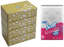 SCOTT® Facial Tissue Box 60044-2 ply Flat Box Facial Tissue - 4 Tissue Boxes x 100 Face Tissues & Scott 3 Ply Toilet Paper (3600 Pulls)- Bathroom Tissue From Kimberly Clark, White