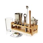 True Barware Set 14 Piece Bar Kit with Shaker, Mixing Glass, Muddler, Double Jigger & More, Assorted