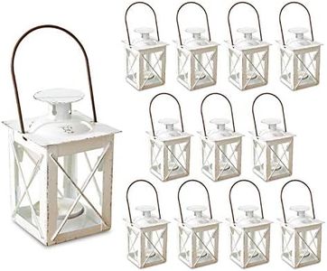 Kate Aspen Decorative Lanterns - Set of 12 - Luminous Distressed Metal Lantern Candle Holders for Wedding, Home Decor and Party - 4.5" H (6.5" H with Handle) – White