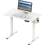 SHW Commercial Grade Height Adjustable Standing Desk, White, 100 x 60 cm