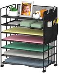 BOHDK Letter Tray Paper Organizer, 7 Tier Desk Organizer with Cloth Bag, Black Mesh Stackable Paper File Holder for Home Office, Document Shelves and Sorter with No Screw Design